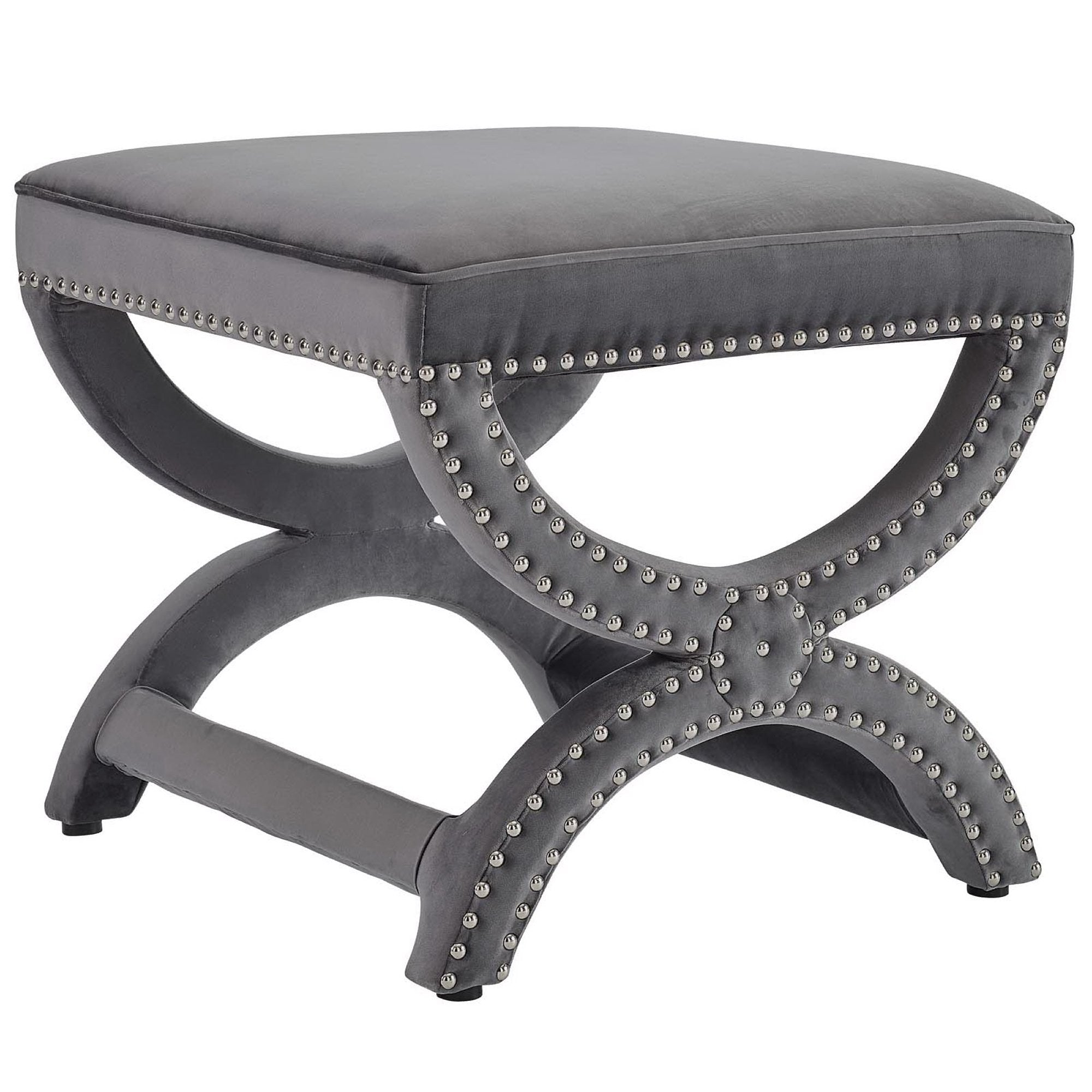 Expound Upholstered Nailhead Trim Performance Velvet Ottoman - Gray
