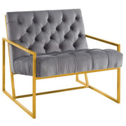 Bequest Gold Stainless Steel Performance Velvet Accent Chair - Gray