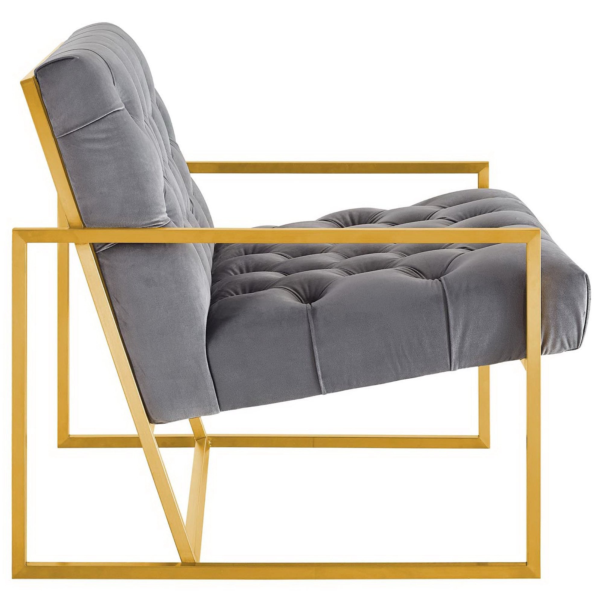 Bequest Gold Stainless Steel Performance Velvet Accent Chair - Navy