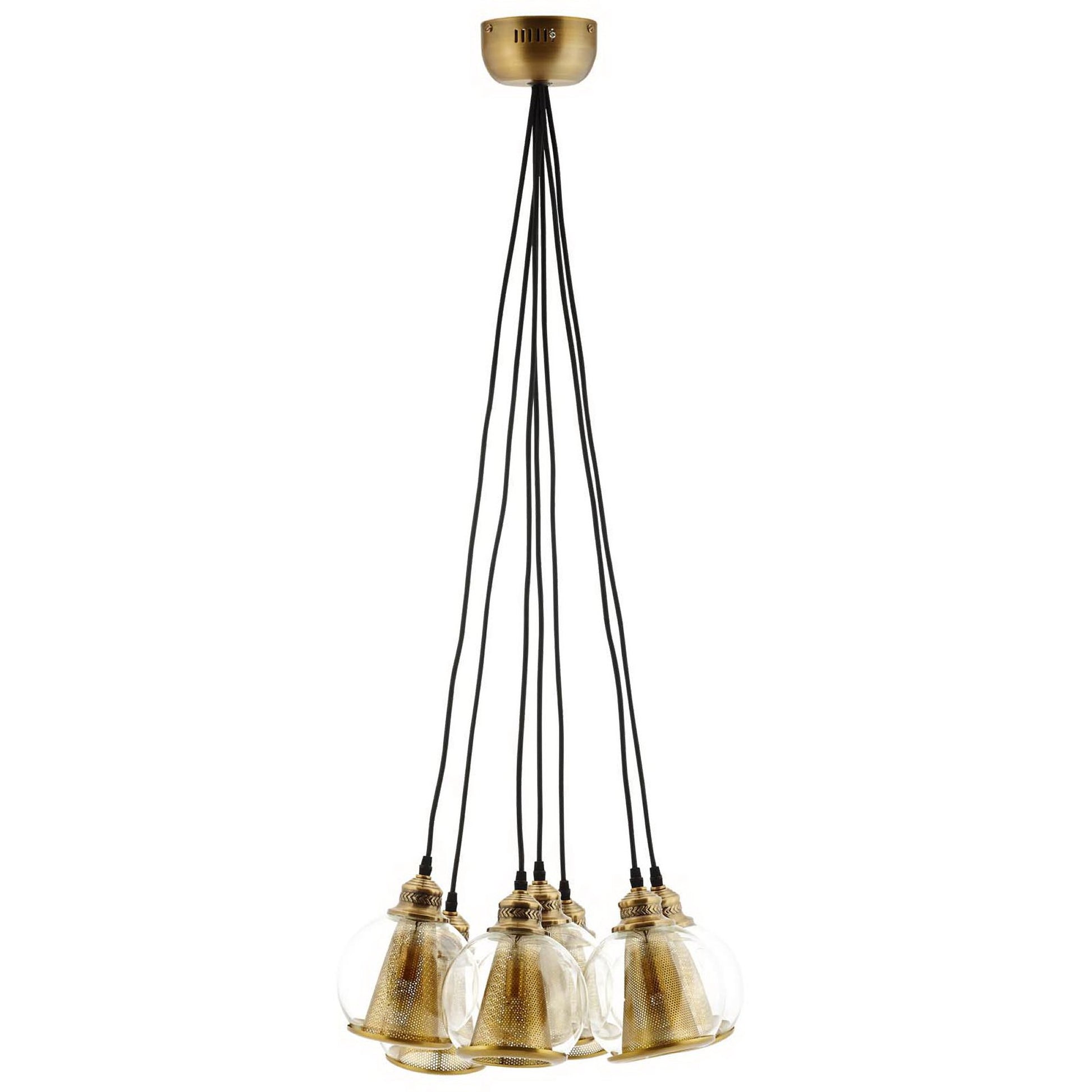 Peak Brass Cone and Glass Globe Cluster Pendant Chandelier - Yellow