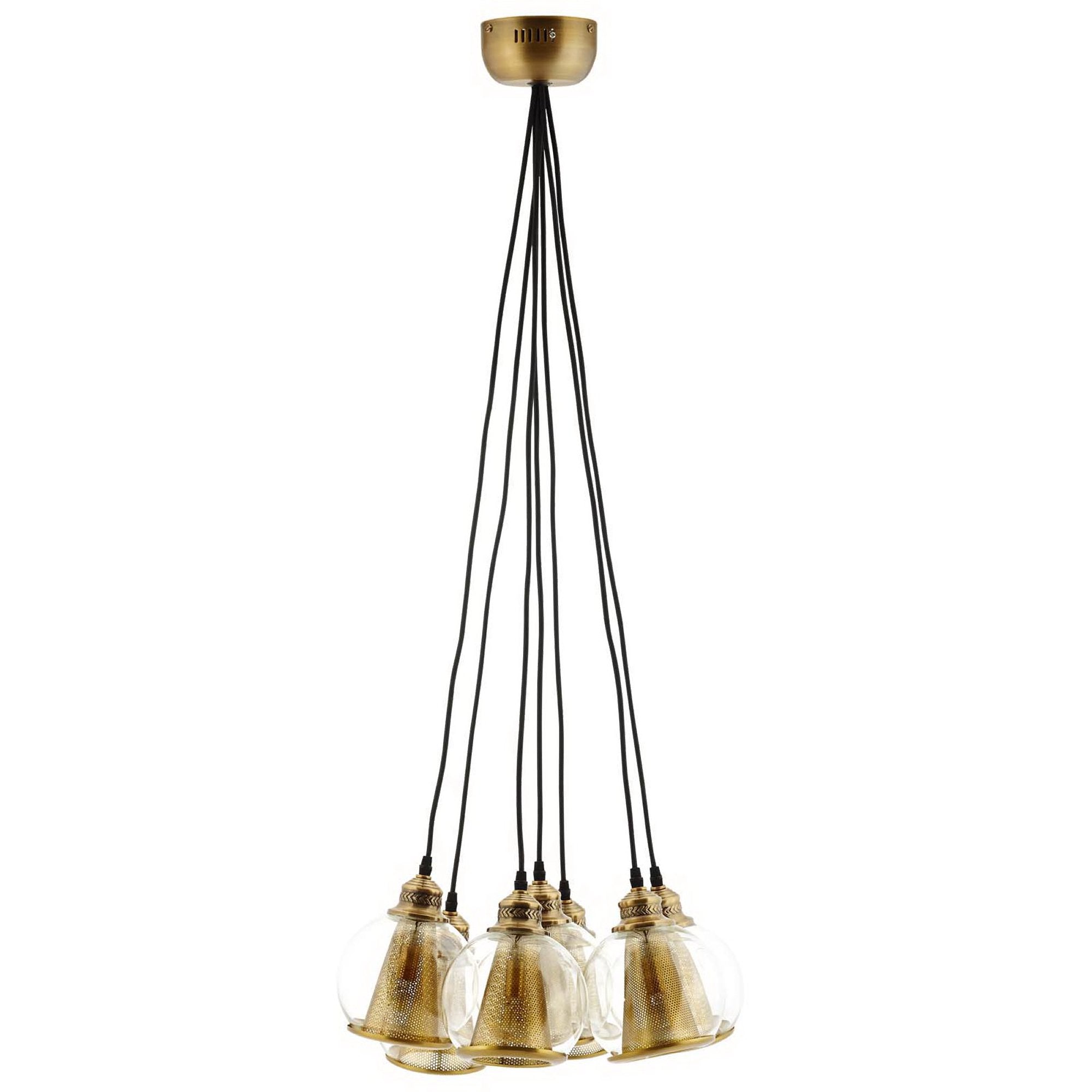 Peak Brass Cone and Glass Globe Cluster Pendant Chandelier - Yellow