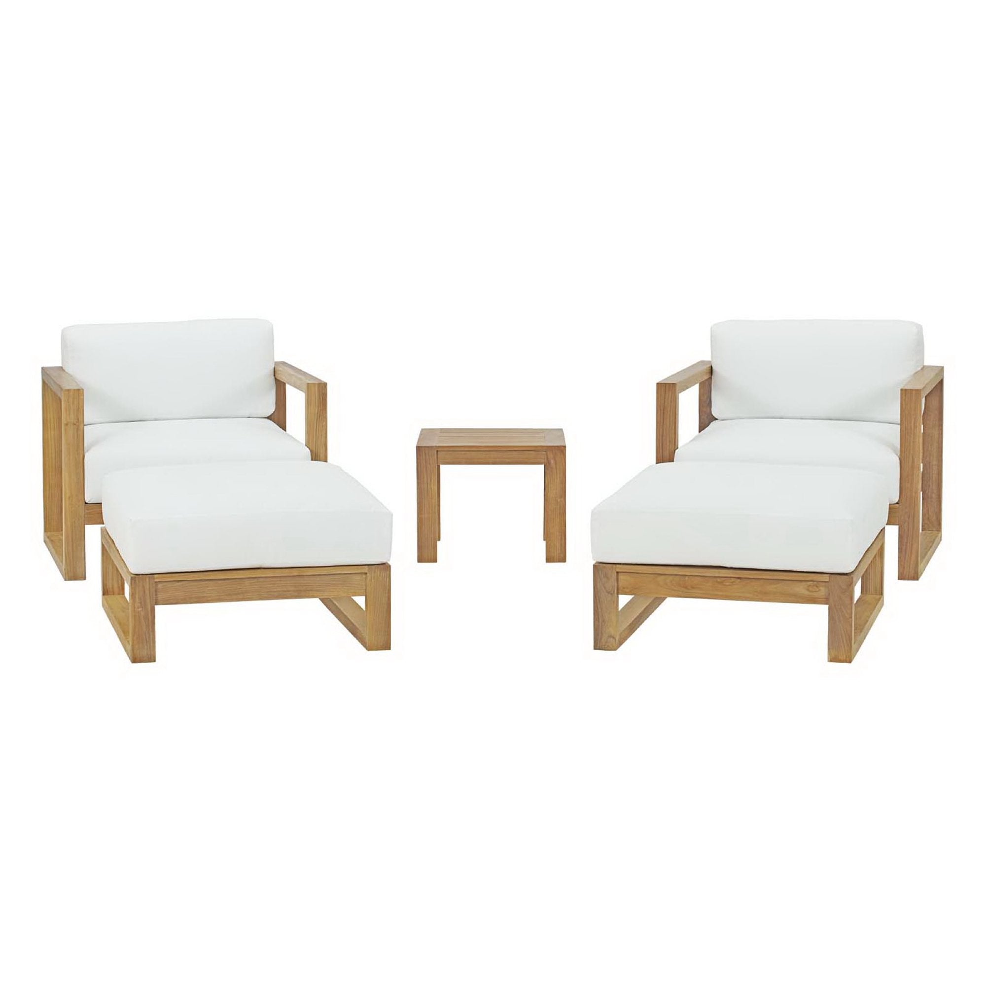 Upland 5 Piece Outdoor Patio Teak Set - Natural White