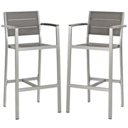 Shore Bar Stool Outdoor Patio Aluminum Set of 2 - Silver Gray