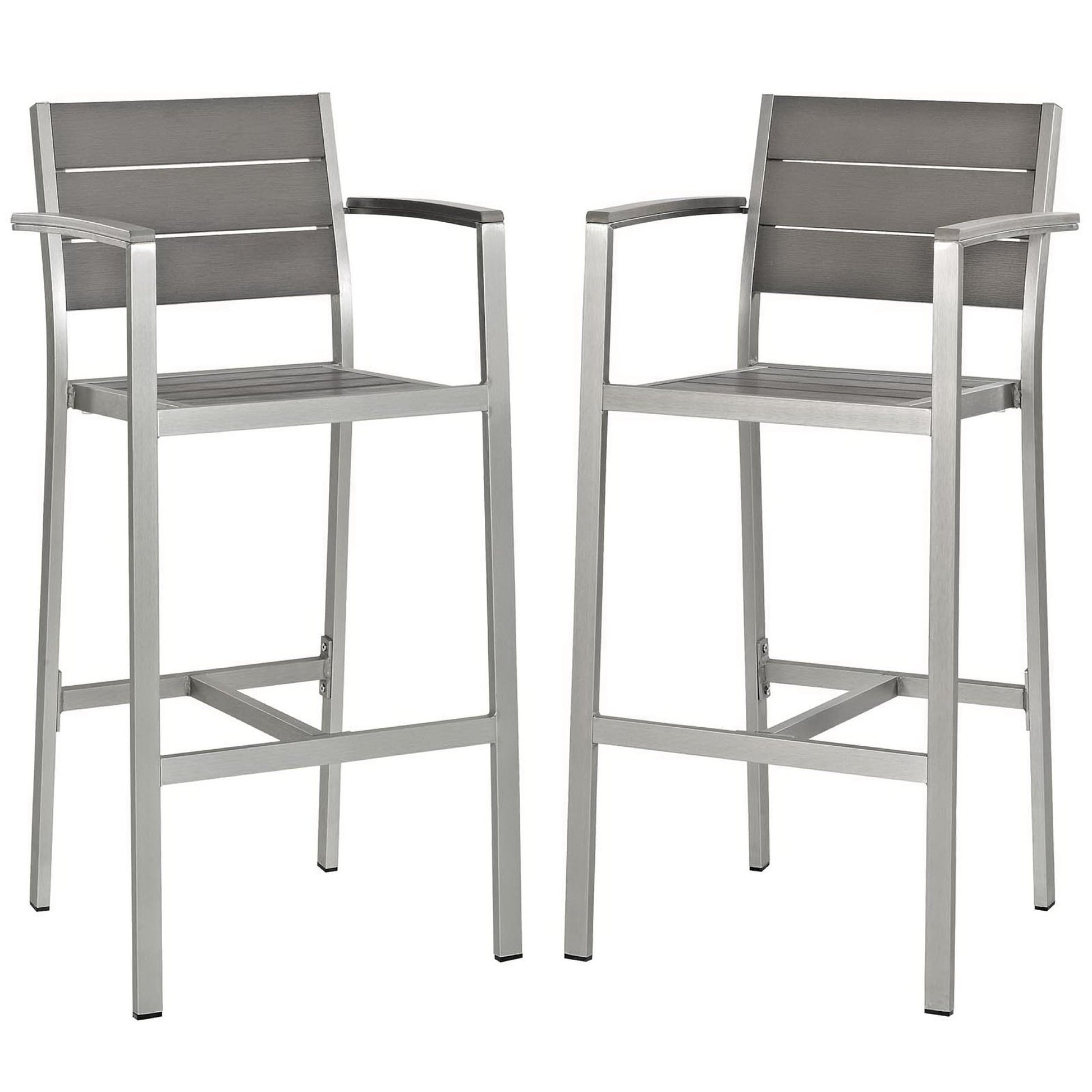 Shore Bar Stool Outdoor Patio Aluminum Set of 2 - Silver Gray