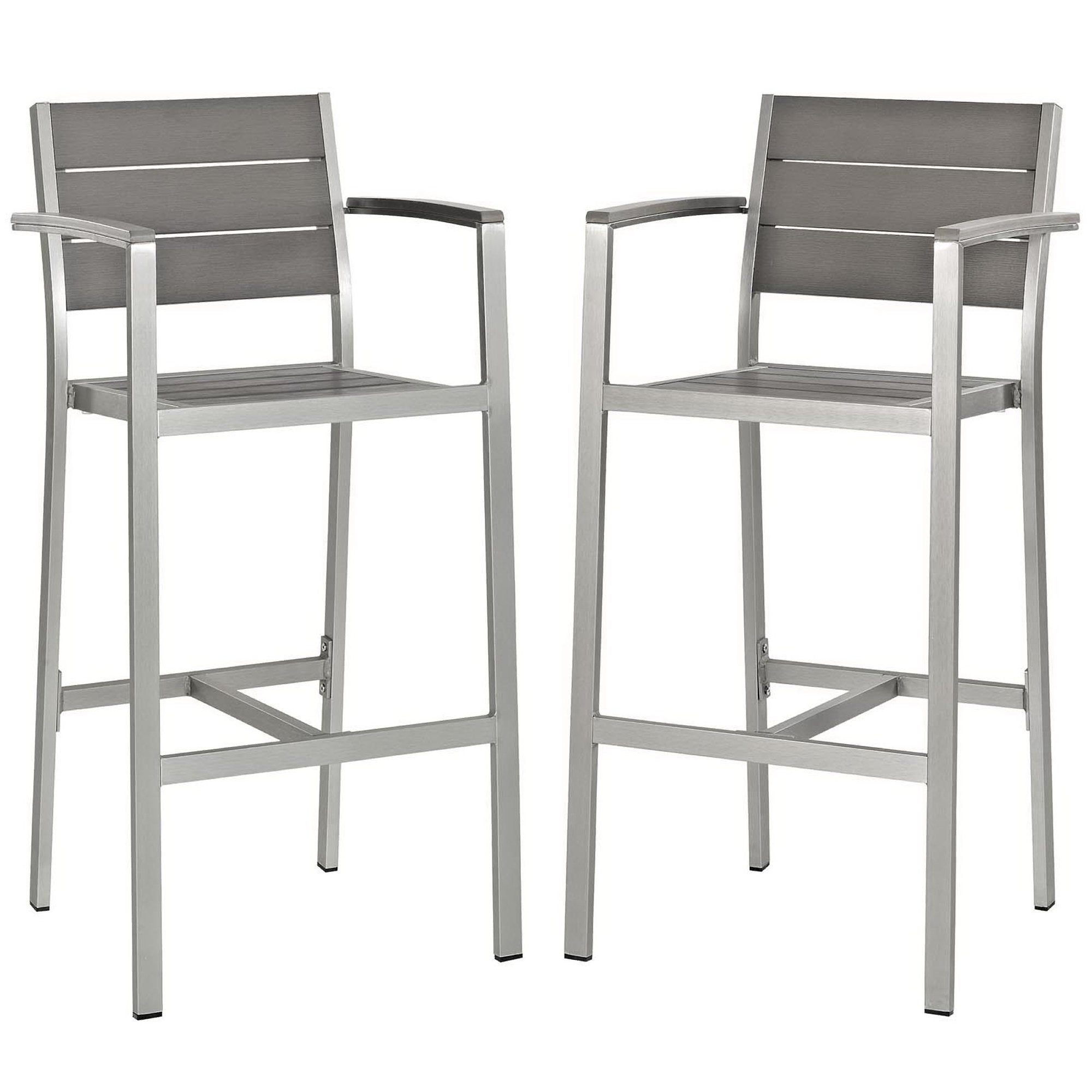 Shore Bar Stool Outdoor Patio Aluminum Set of 2 - Silver Gray