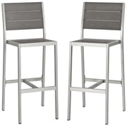 Shore Armless Bar Stool Outdoor Patio Aluminum Set of 2 - Silver Gray
