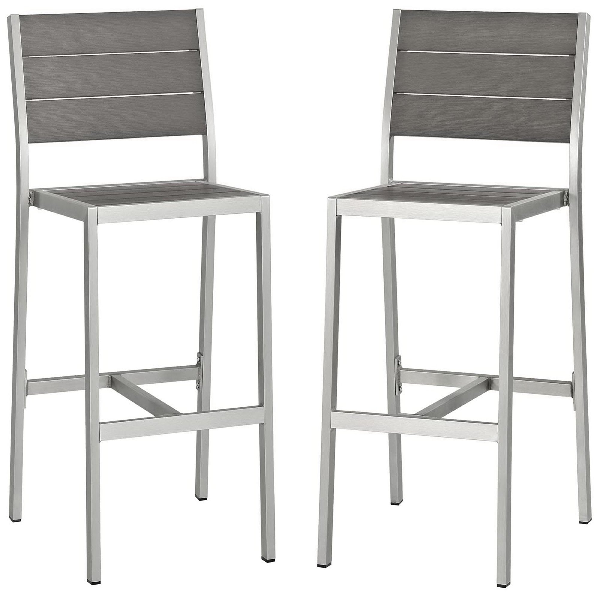 Shore Armless Bar Stool Outdoor Patio Aluminum Set of 2 - Silver Gray