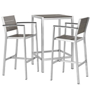 Shore 3 Piece Outdoor Patio Aluminum Pub Set - Silver Gray