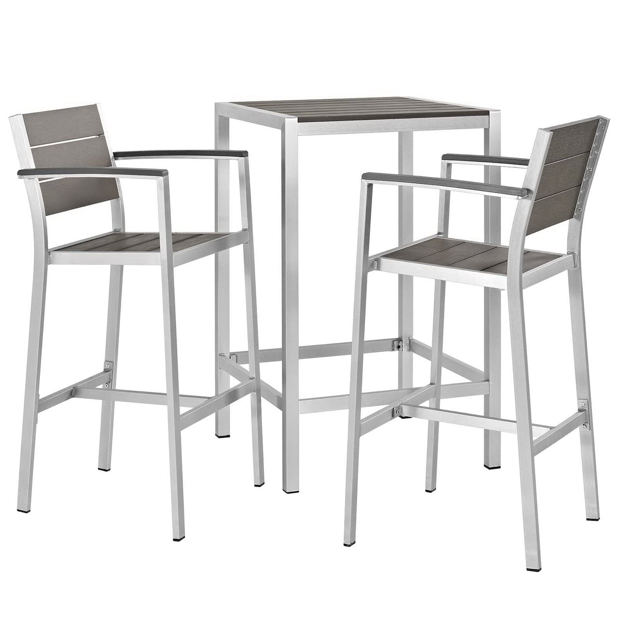 Shore 3 Piece Outdoor Patio Aluminum Pub Set - Silver Gray