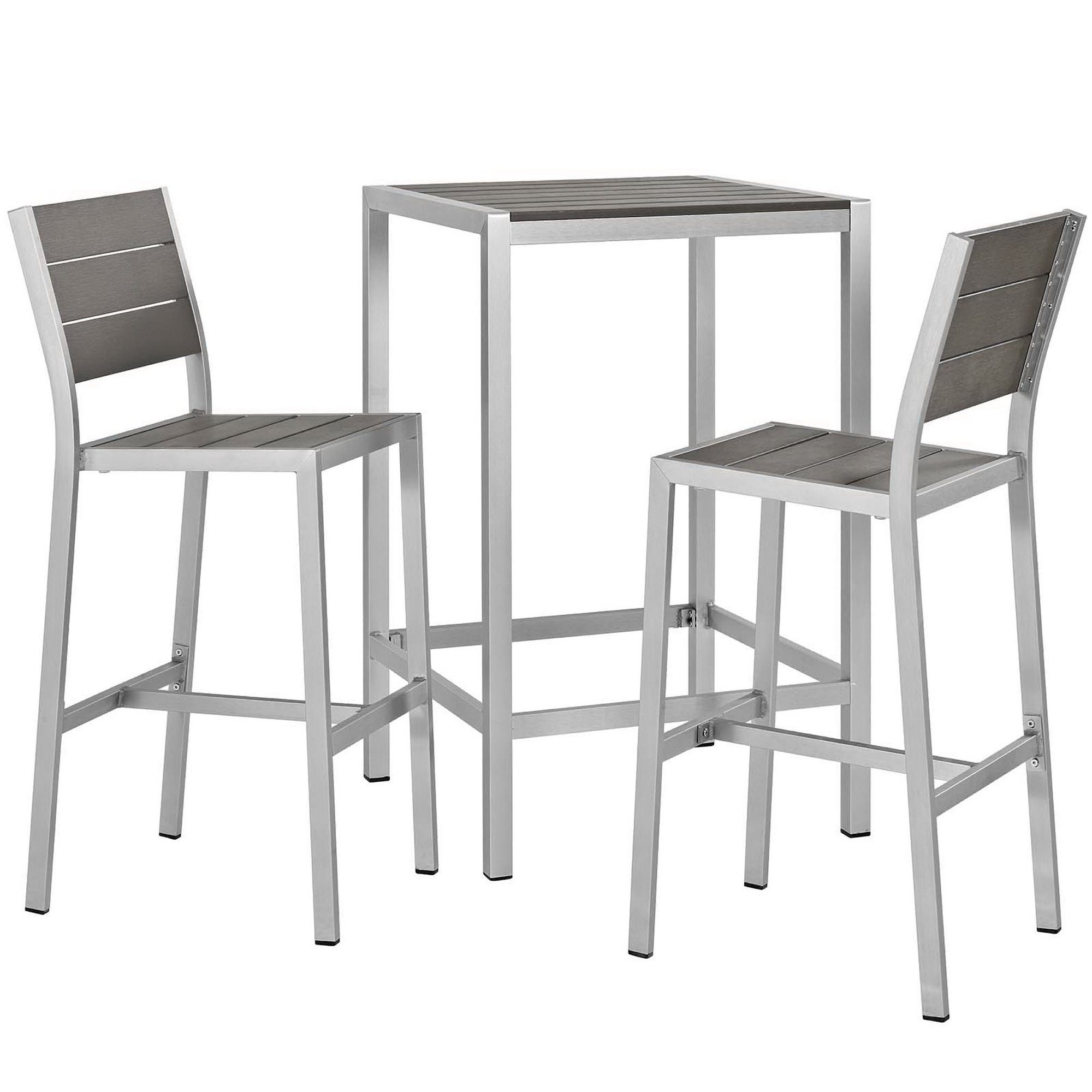 Shore 3 Piece Outdoor Patio Aluminum Pub Set - Silver Gray