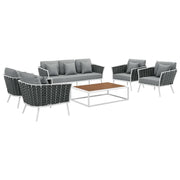 Stance 6 Piece Outdoor Patio Aluminum Sectional Sofa Set - White Gray