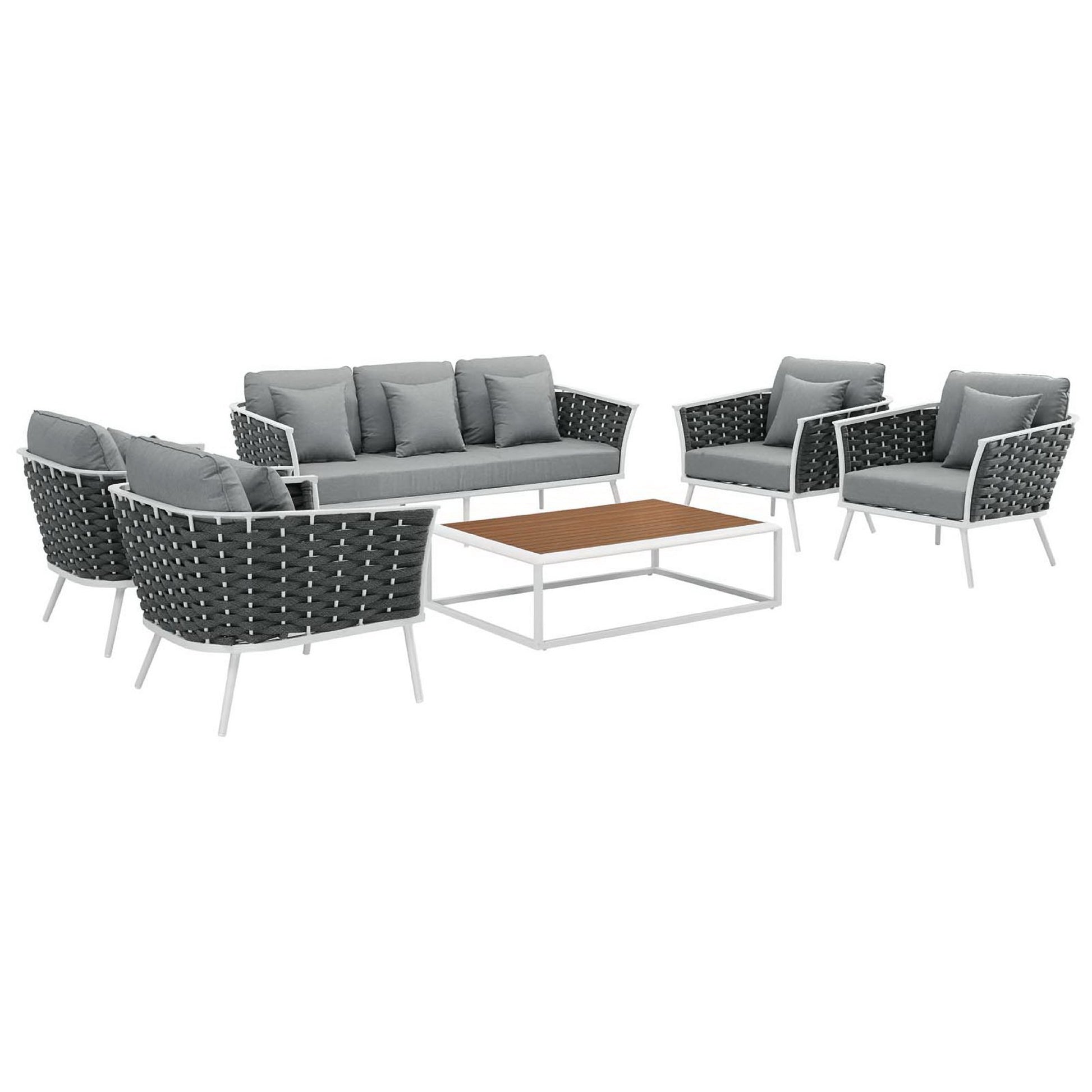 Stance 6 Piece Outdoor Patio Aluminum Sectional Sofa Set - White Gray