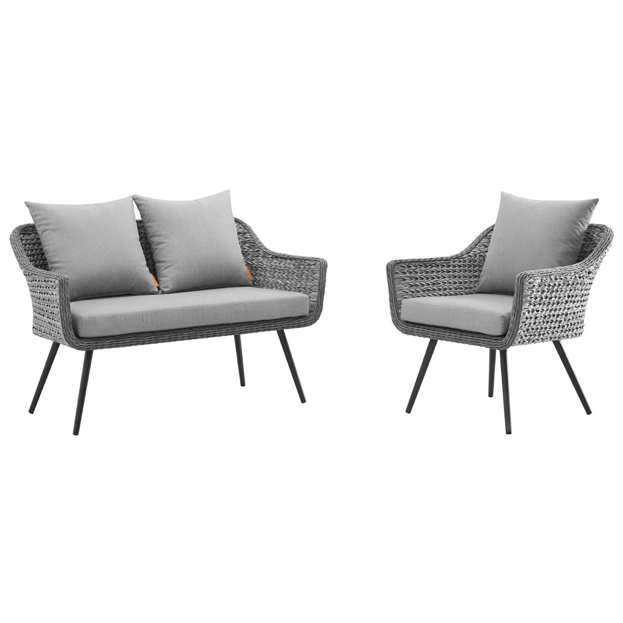 Endeavor 2 Piece Outdoor Patio Wicker Rattan Loveseat and Armchair Set - Gray Gray
