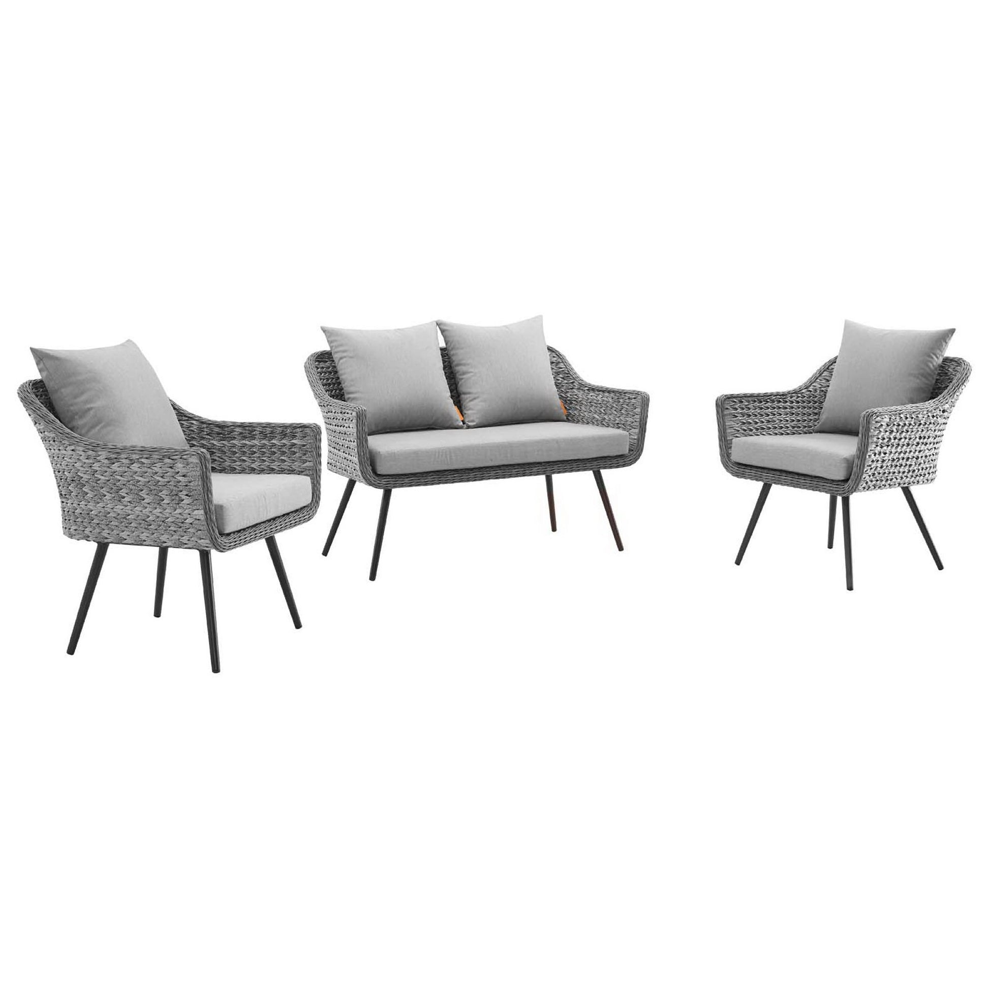 Endeavor 3 Piece Outdoor Patio Wicker Rattan Loveseat and Armchair Set - Gray Gray
