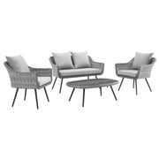 Endeavor 4 Piece Outdoor Patio Wicker Rattan Loveseat Armchair and Coffee Table Set - Gray Gray