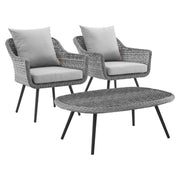 Endeavor 3 Piece Outdoor Patio Wicker Rattan Armchair and Coffee Table Set - Gray Gray