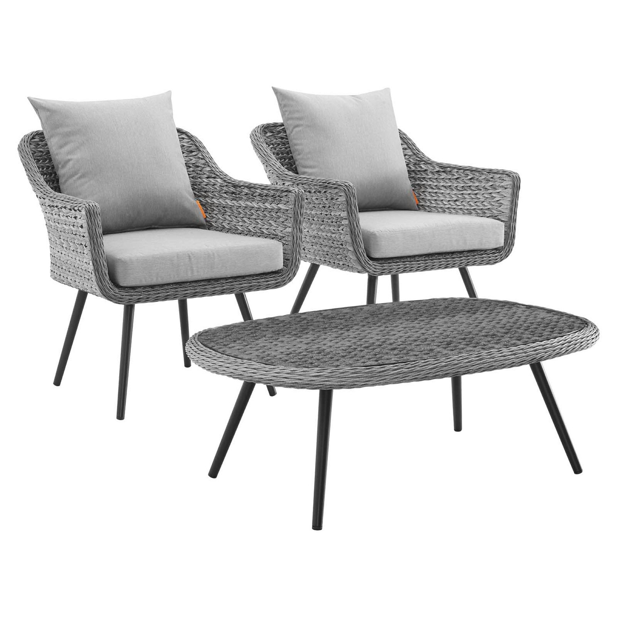 Endeavor 3 Piece Outdoor Patio Wicker Rattan Armchair and Coffee Table Set - Gray Gray