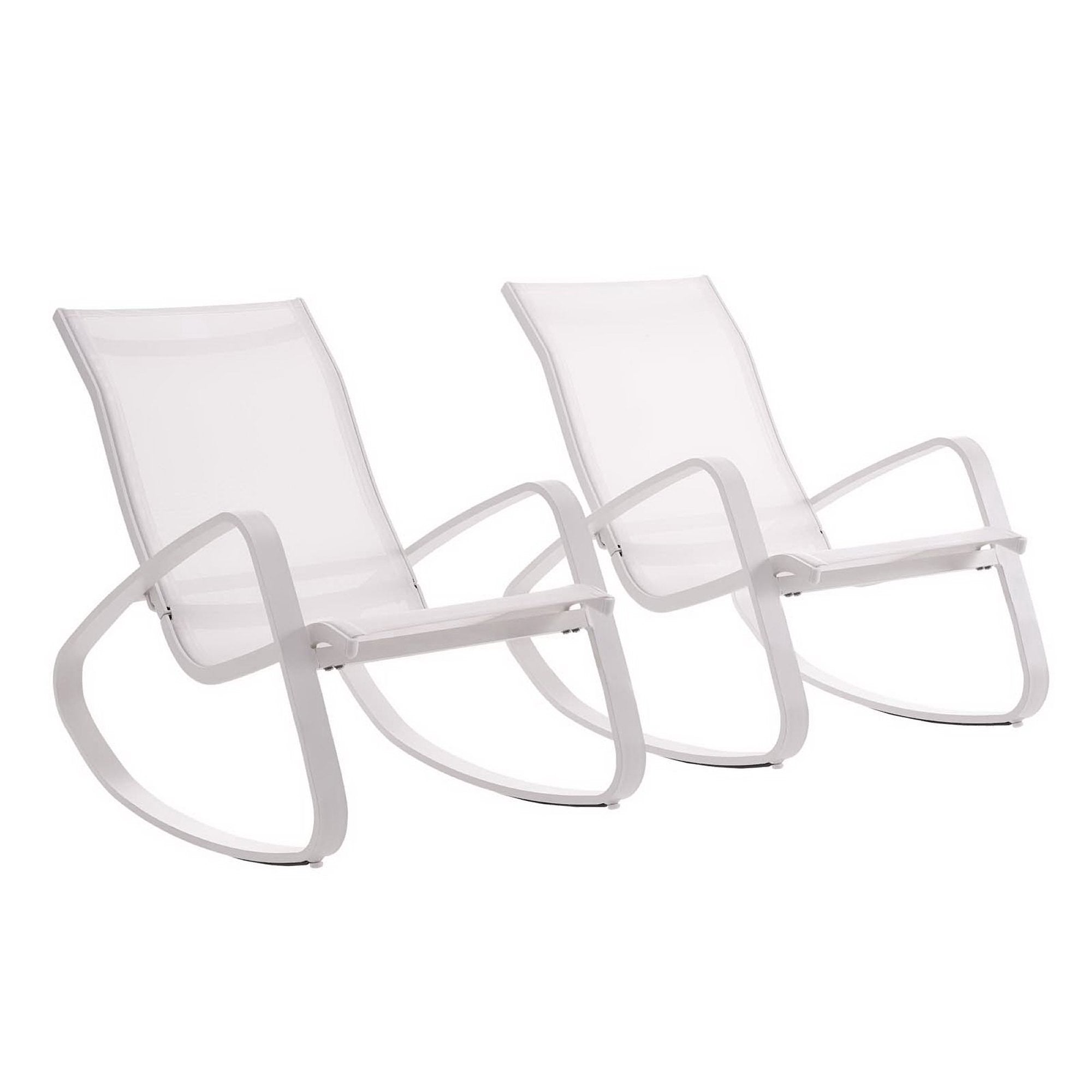 Traveler Rocking Lounge Chair Outdoor Patio Mesh Sling Set of 2 - White White