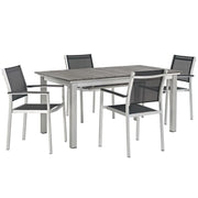 Shore 5 Piece Outdoor Patio Aluminum Dining Set - Silver Black