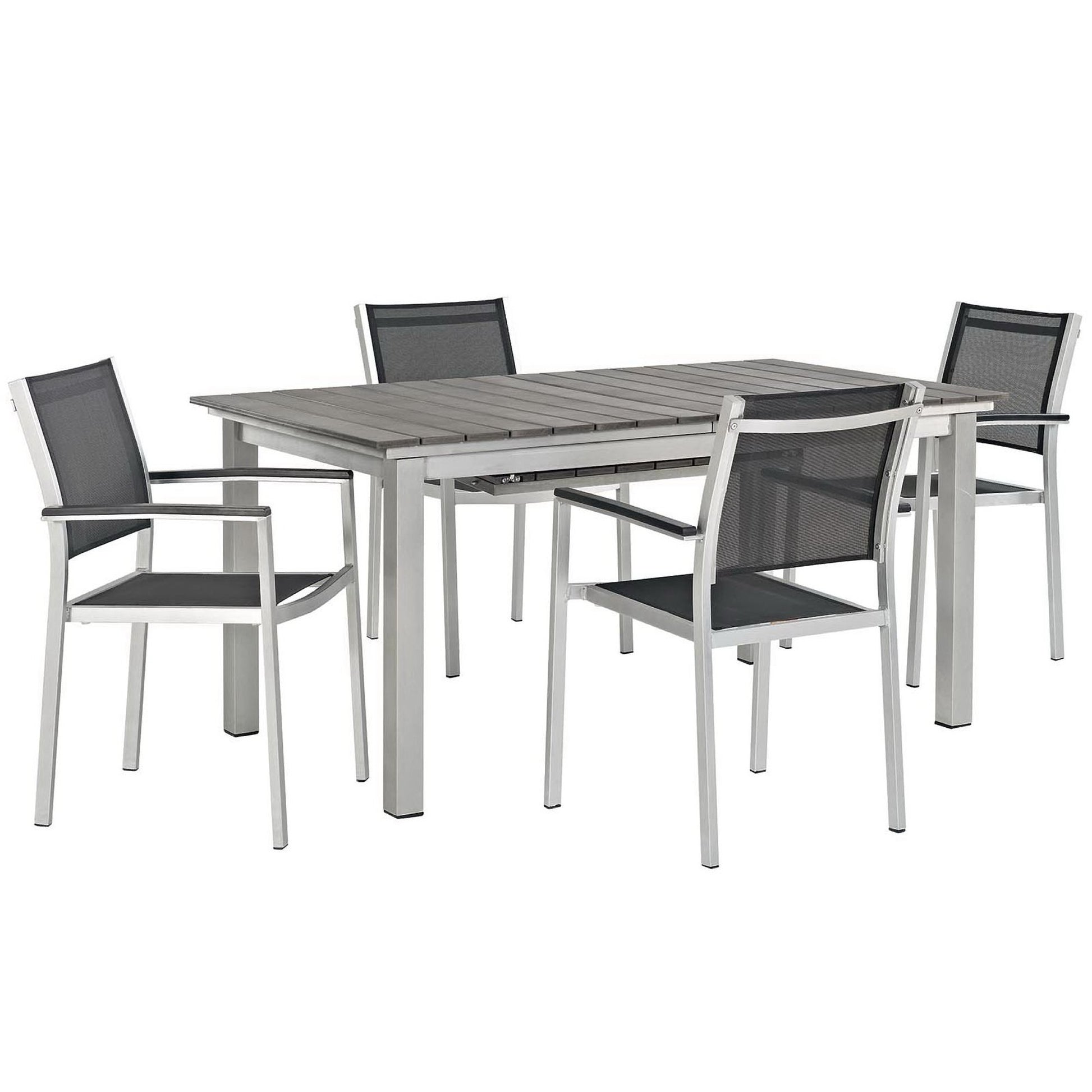 Shore 5 Piece Outdoor Patio Aluminum Dining Set - Silver Black