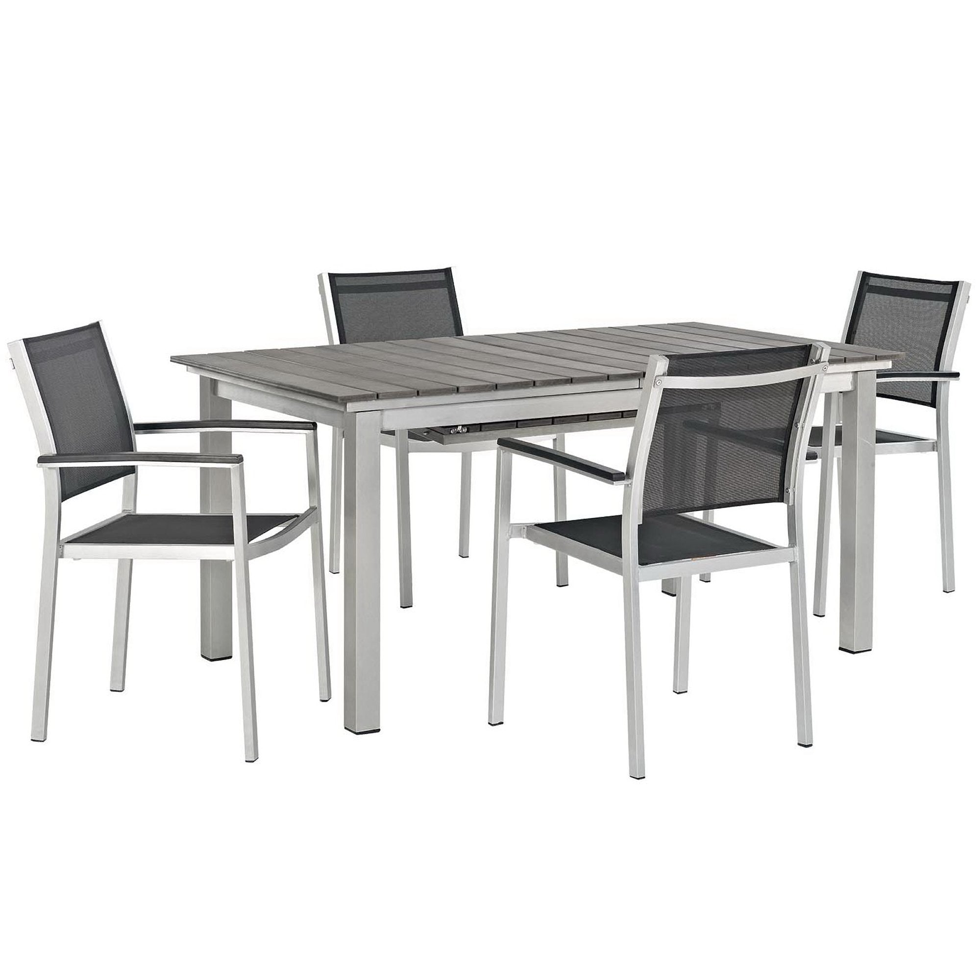 Shore 5 Piece Outdoor Patio Aluminum Dining Set - Silver Black