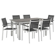 Shore 7 Piece Outdoor Patio Aluminum Dining Set - Silver Black