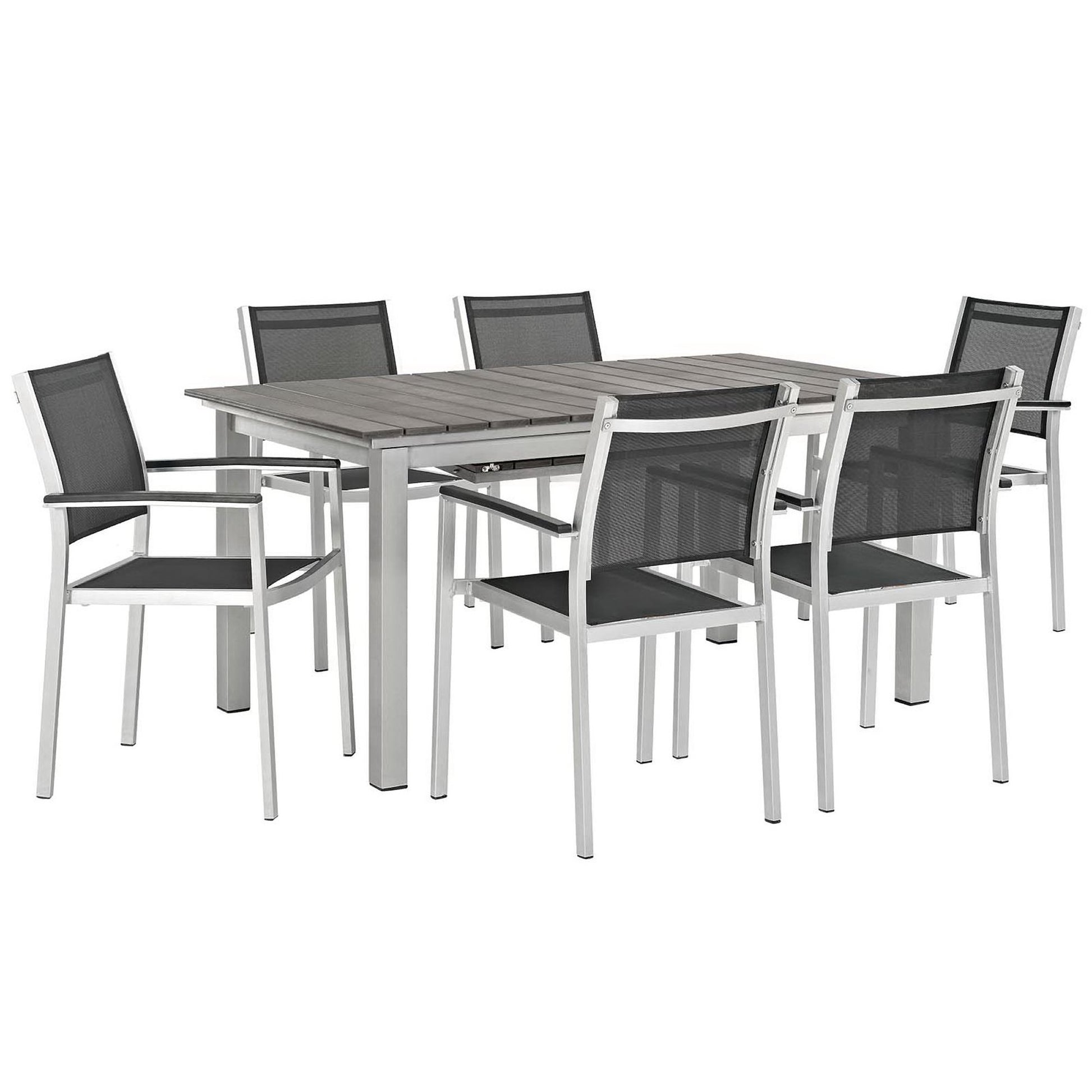 Shore 7 Piece Outdoor Patio Aluminum Dining Set - Silver Black