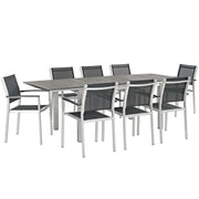 Shore 9 Piece Outdoor Patio Aluminum Dining Set - Silver Black