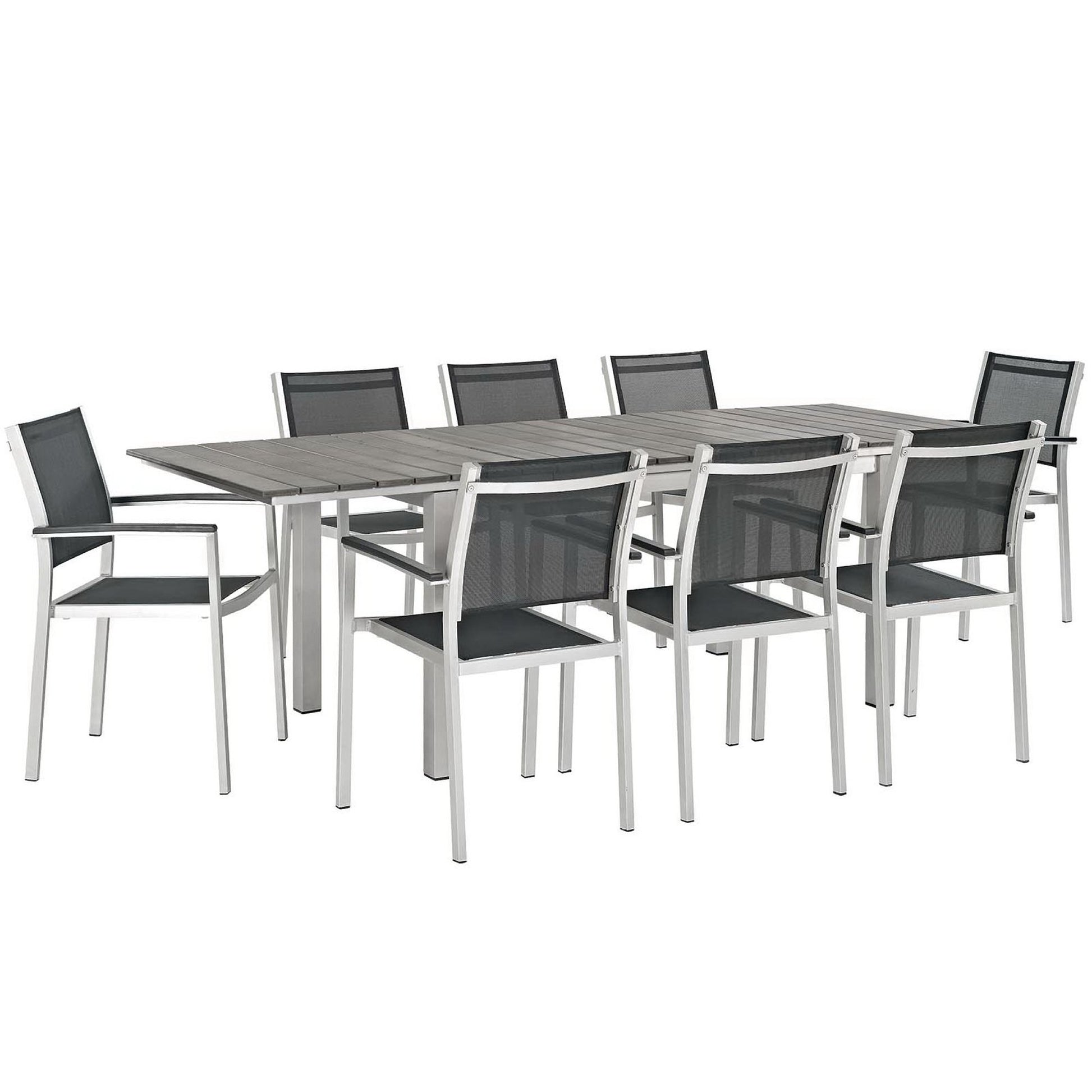 Shore 9 Piece Outdoor Patio Aluminum Dining Set - Silver Black