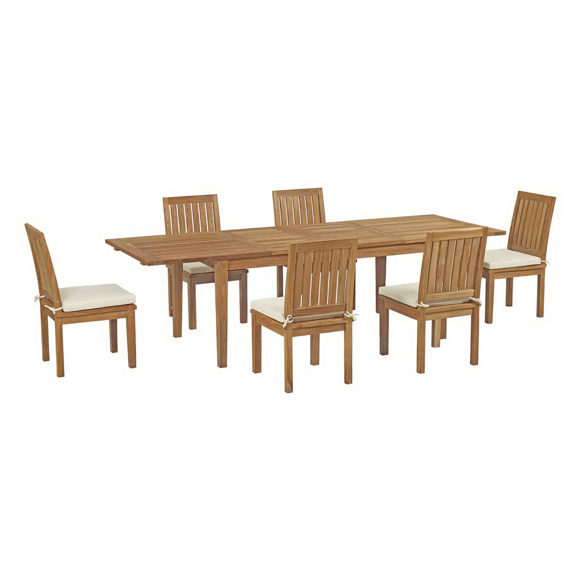 Marina 7 Piece Outdoor Patio Teak Dining Set - Natural White