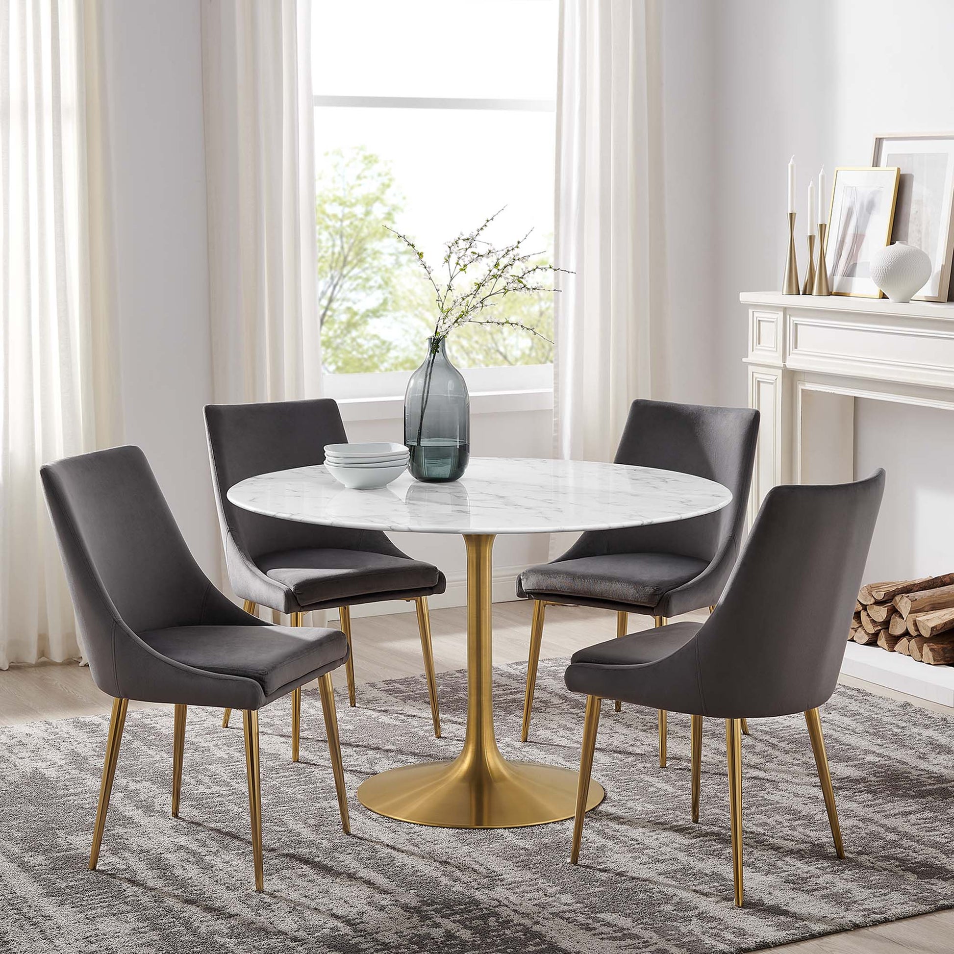 Lippa 48" Round Faux Marble Dining Table