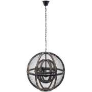 Gravitate Globe Rustic Oak Wood Pendant Light Chandelier - Black