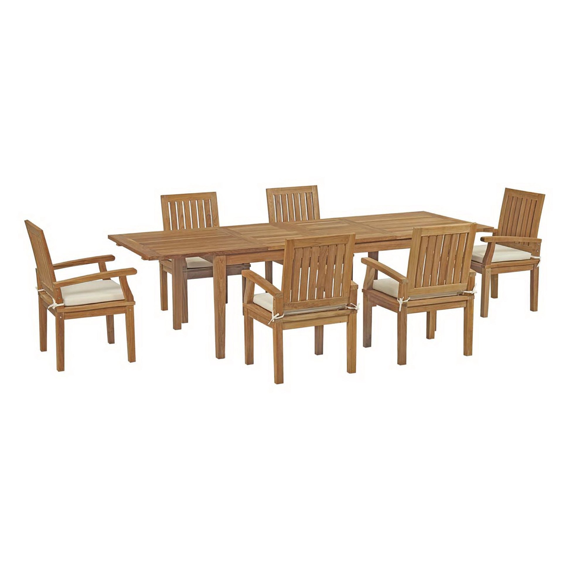 Marina 7 Piece Outdoor Patio Teak Dining Set - Natural White