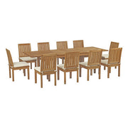Marina 11 Piece Outdoor Patio Teak Dining Set - Natural White