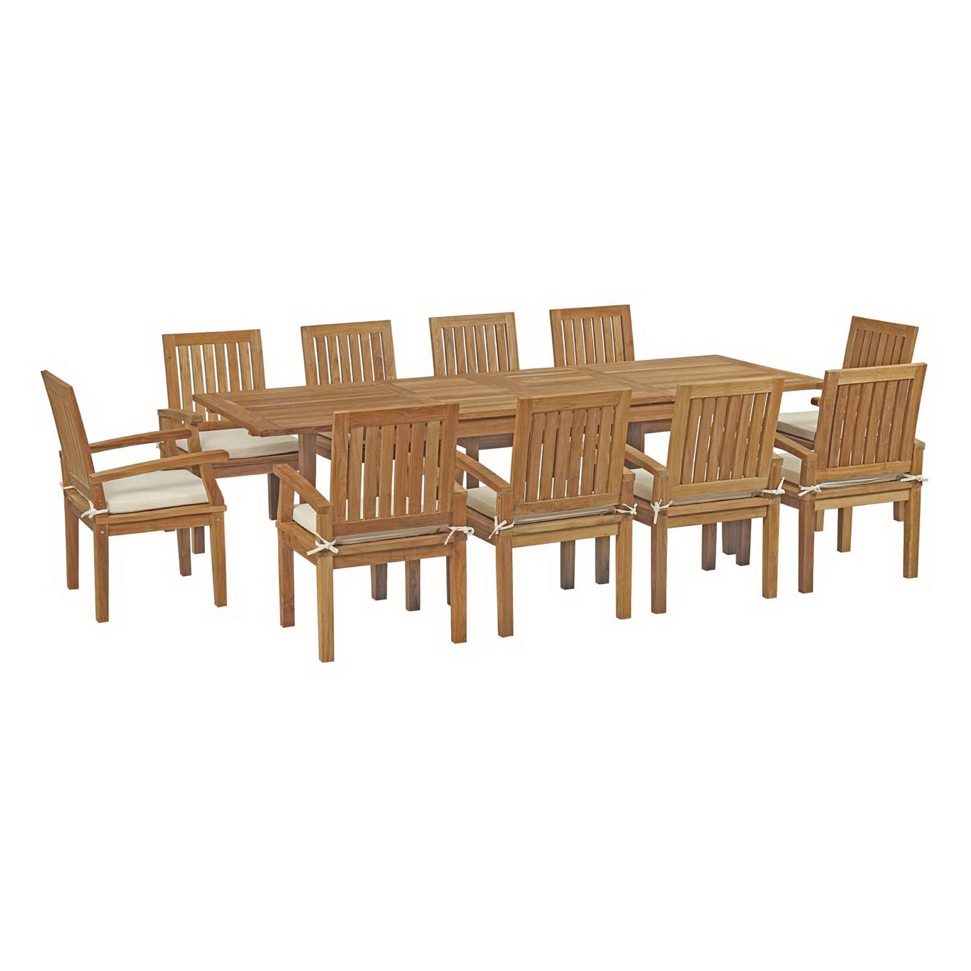 Marina 11 Piece Outdoor Patio Teak Dining Set - Natural White