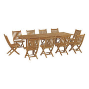 Marina 11 Piece Outdoor Patio Teak Dining Set - Natural