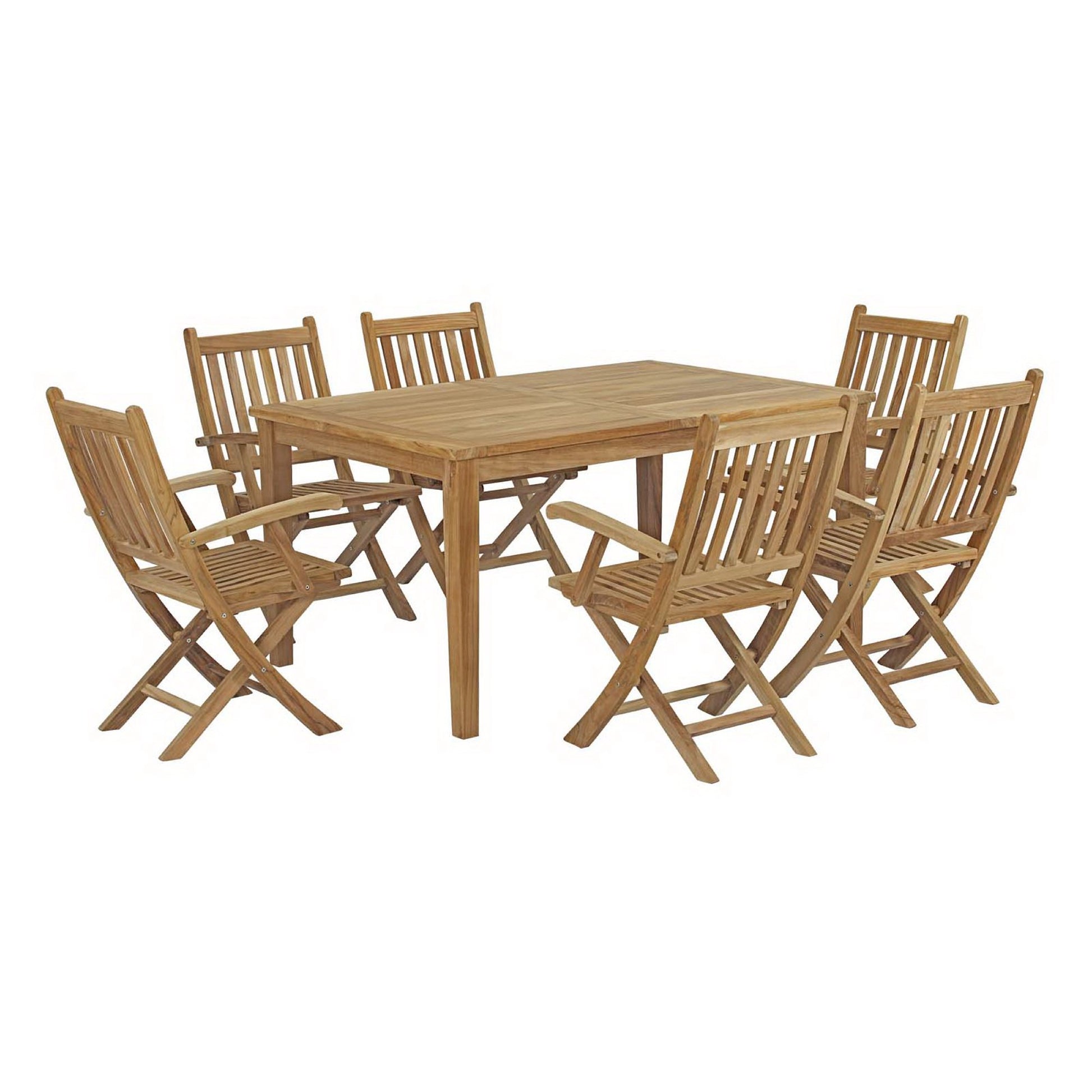 Marina 7 Piece Outdoor Patio Teak Dining Set - Natural