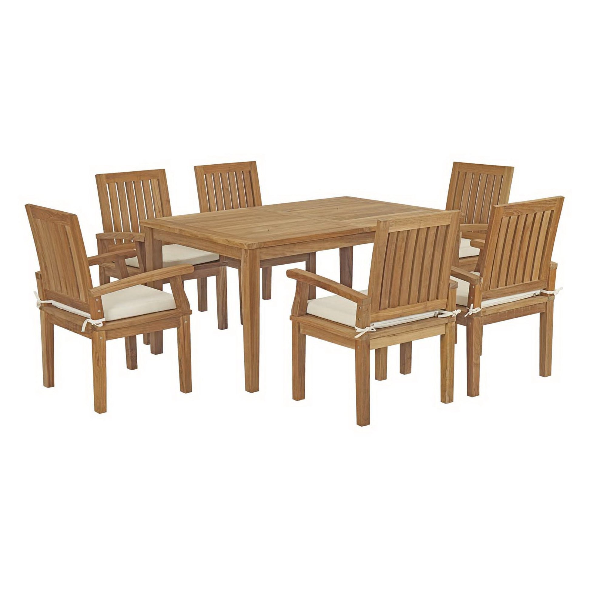 Marina 7 Piece Outdoor Patio Teak Dining Set - Natural White