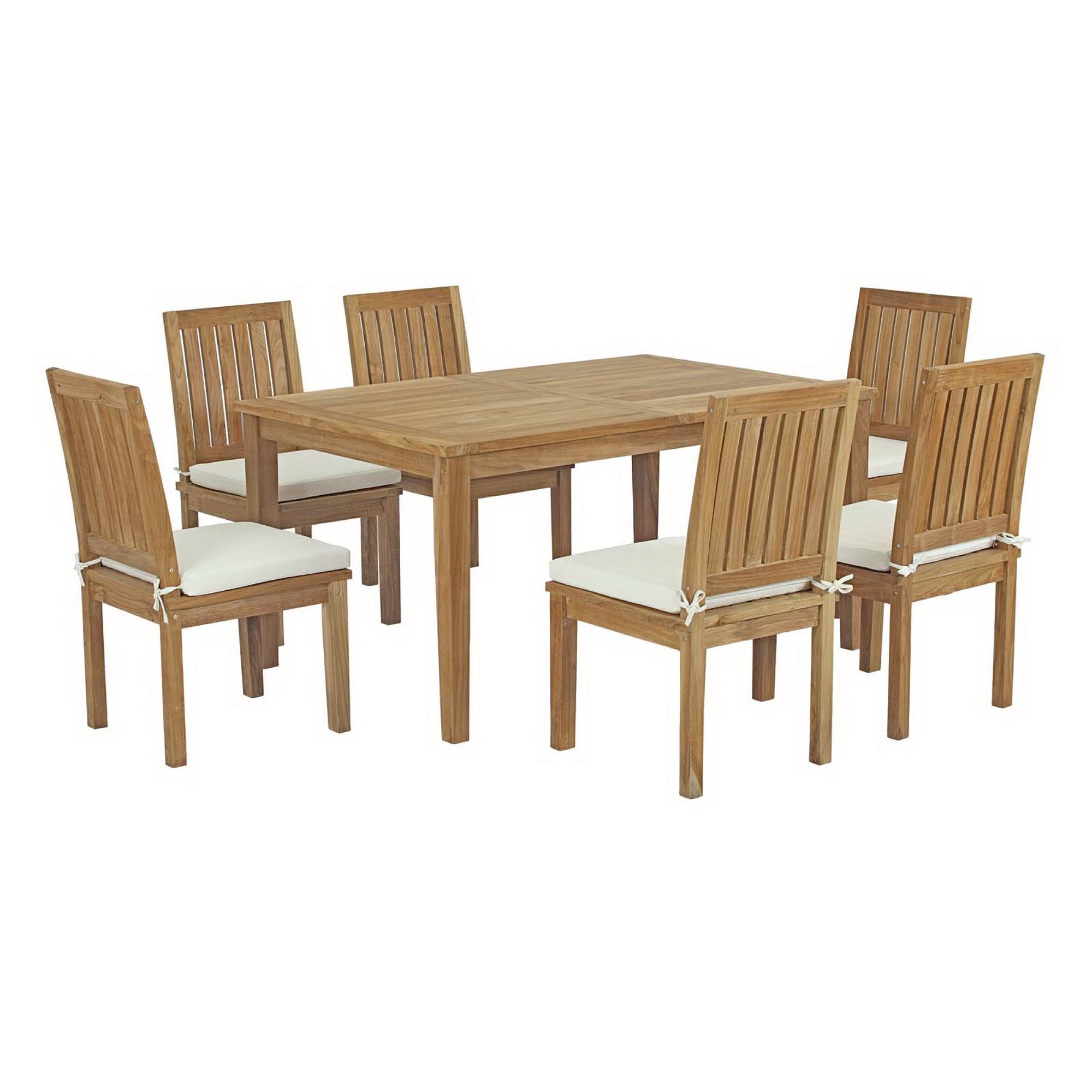 Marina 7 Piece Outdoor Patio Teak Dining Set - Natural White