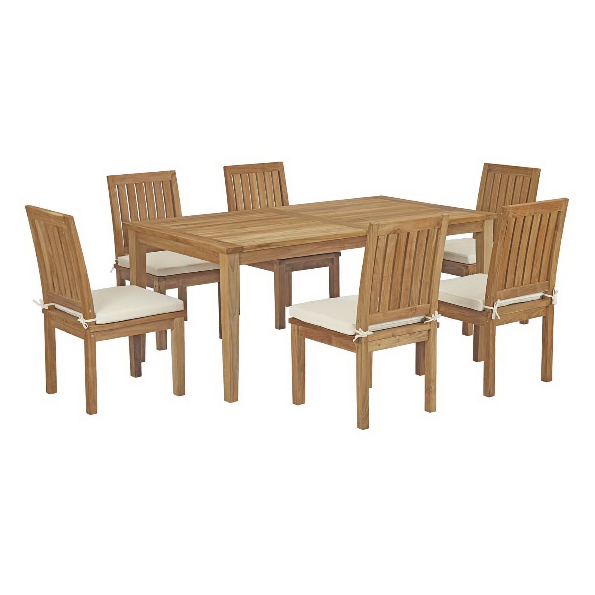 Marina 7 Piece Outdoor Patio Teak Dining Set - Natural White