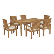 Marina 7 Piece Outdoor Patio Teak Dining Set - Natural White