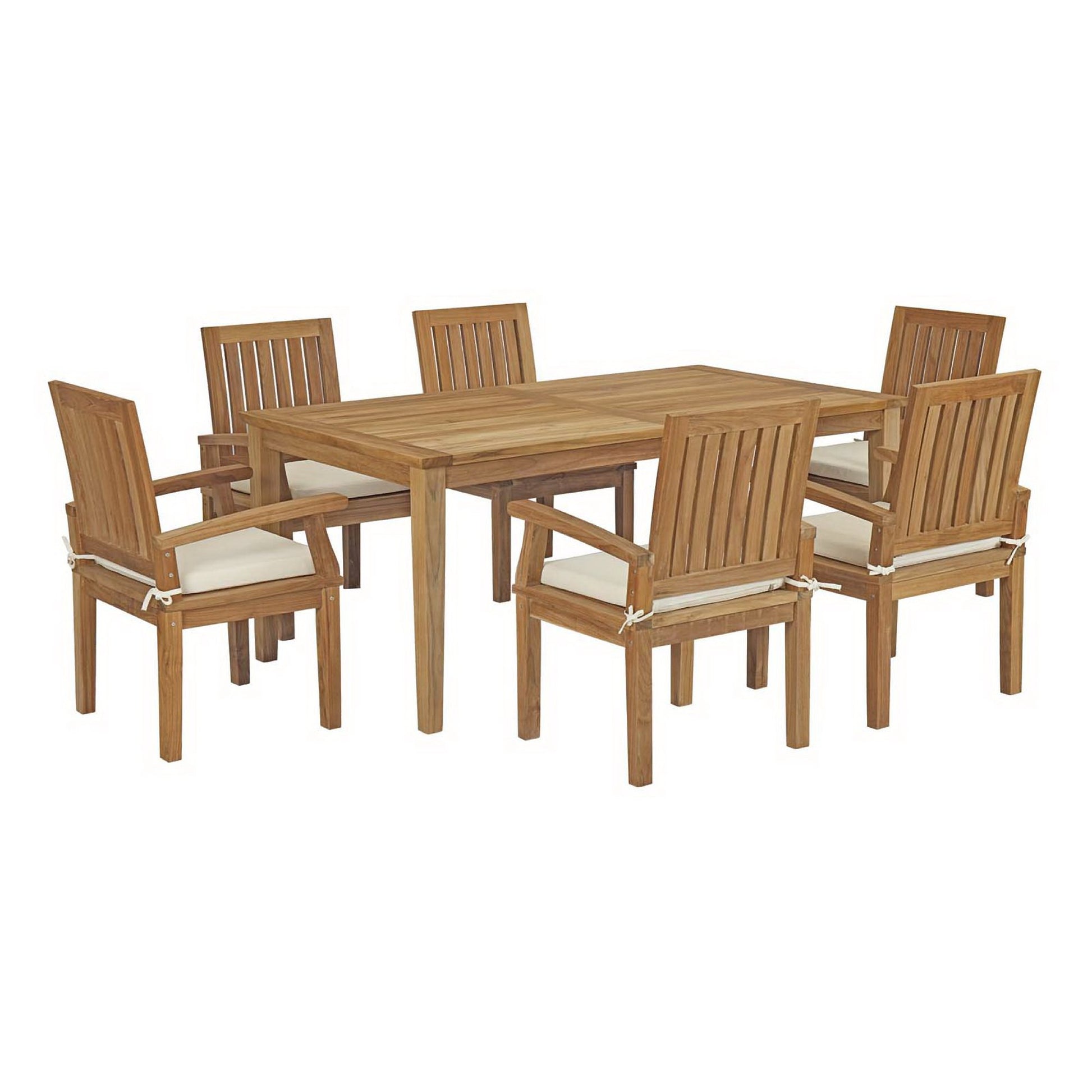 Marina 7 Piece Outdoor Patio Teak Dining Set - Natural White