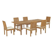 Marina 7 Piece Outdoor Patio Teak Dining Set - Natural White