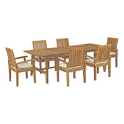 Marina 7 Piece Outdoor Patio Teak Dining Set - Natural White