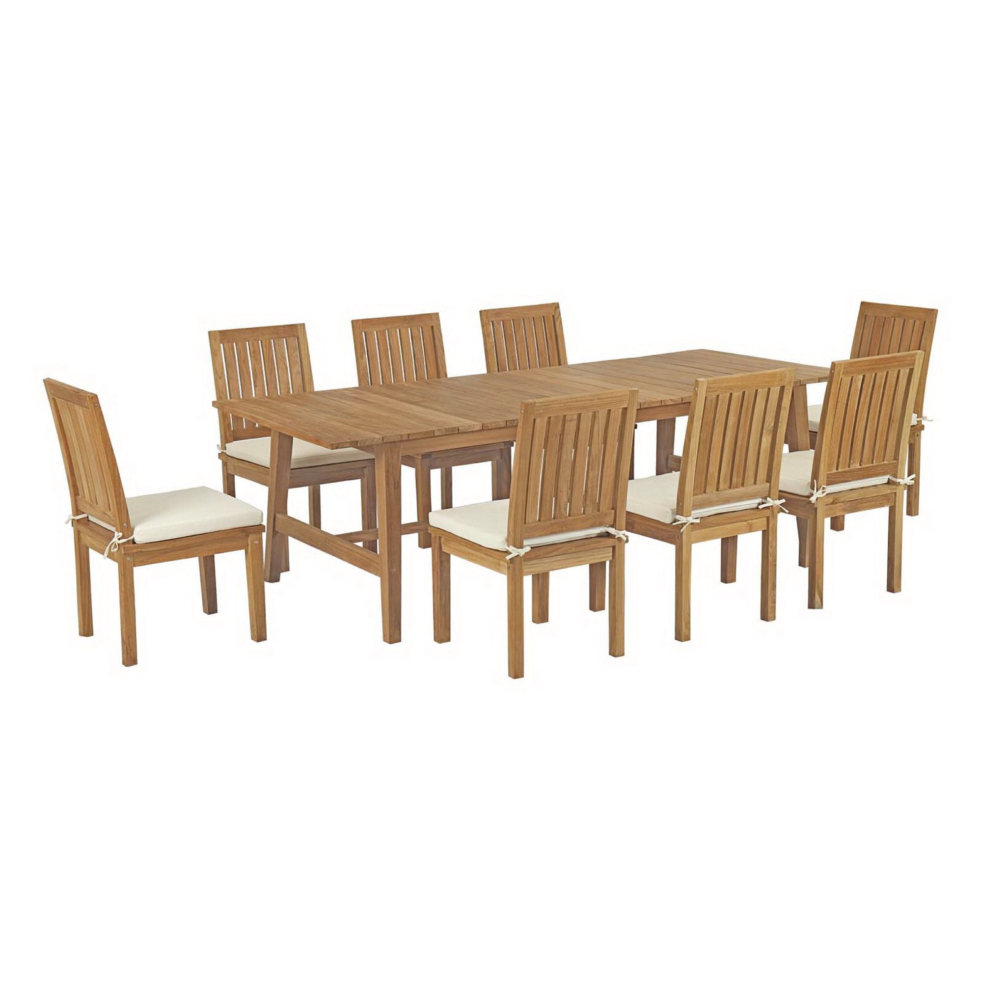 Marina 9 Piece Outdoor Patio Teak Dining Set - Natural White