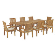Marina 9 Piece Outdoor Patio Teak Dining Set - Natural White