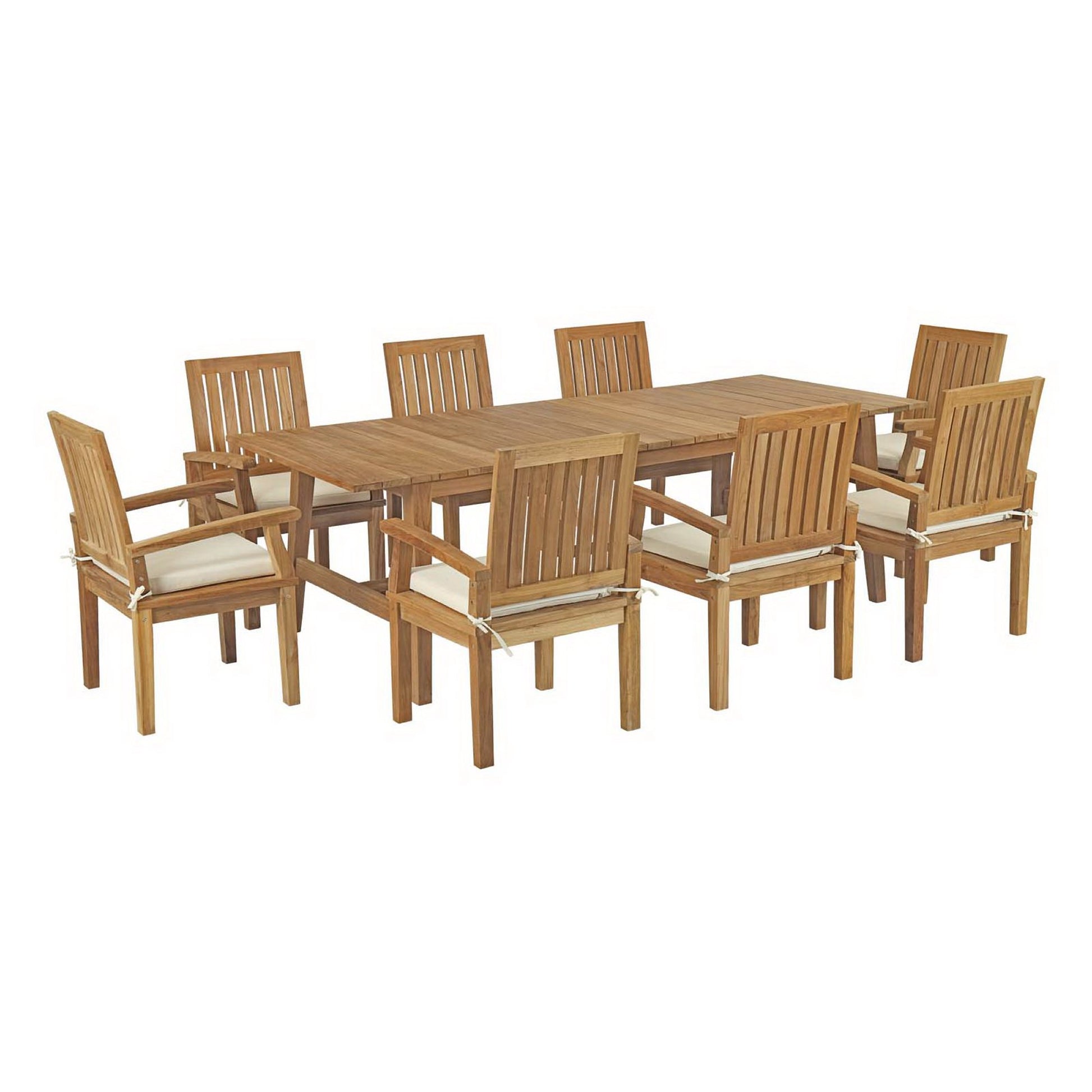 Marina 9 Piece Outdoor Patio Teak Dining Set - Natural White