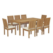 Marina 9 Piece Outdoor Patio Teak Dining Set - Natural White
