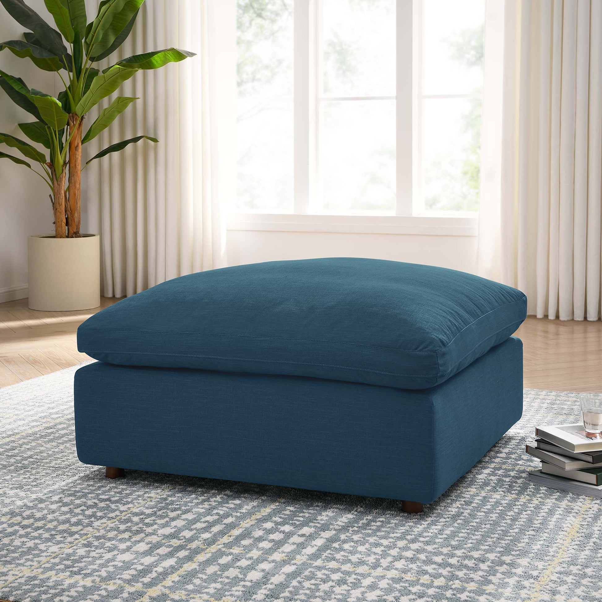 Commix Down Filled Overstuffed Ottoman - Teal