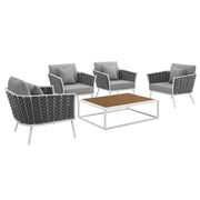 Stance 5 Piece Outdoor Patio Aluminum Sectional Sofa Set - White Gray
